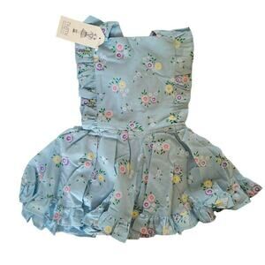 Numi Blue Flocked Floral Pinafore